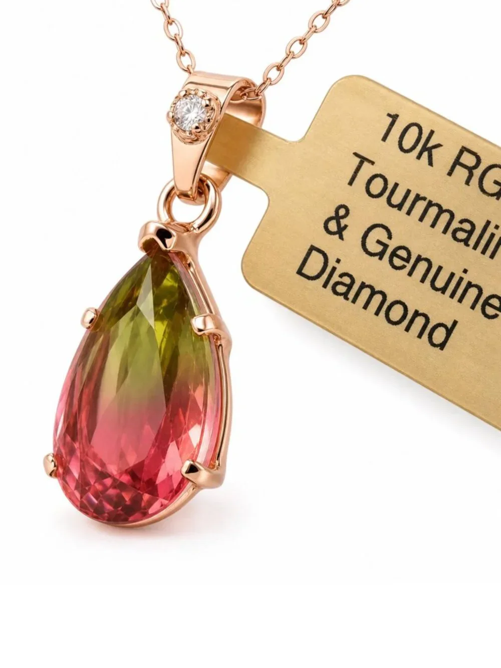 Created 4.43 Cts AAA Tourmaline & Genuine Diamond Pendant 10k Solid Gold